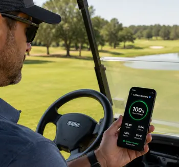 Mount Pleasant golf cart owner checking a lithium battery through Bluetooth phone monitoring